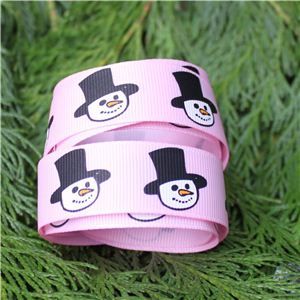 Christmas Ribbon - Snowman Face/Pink